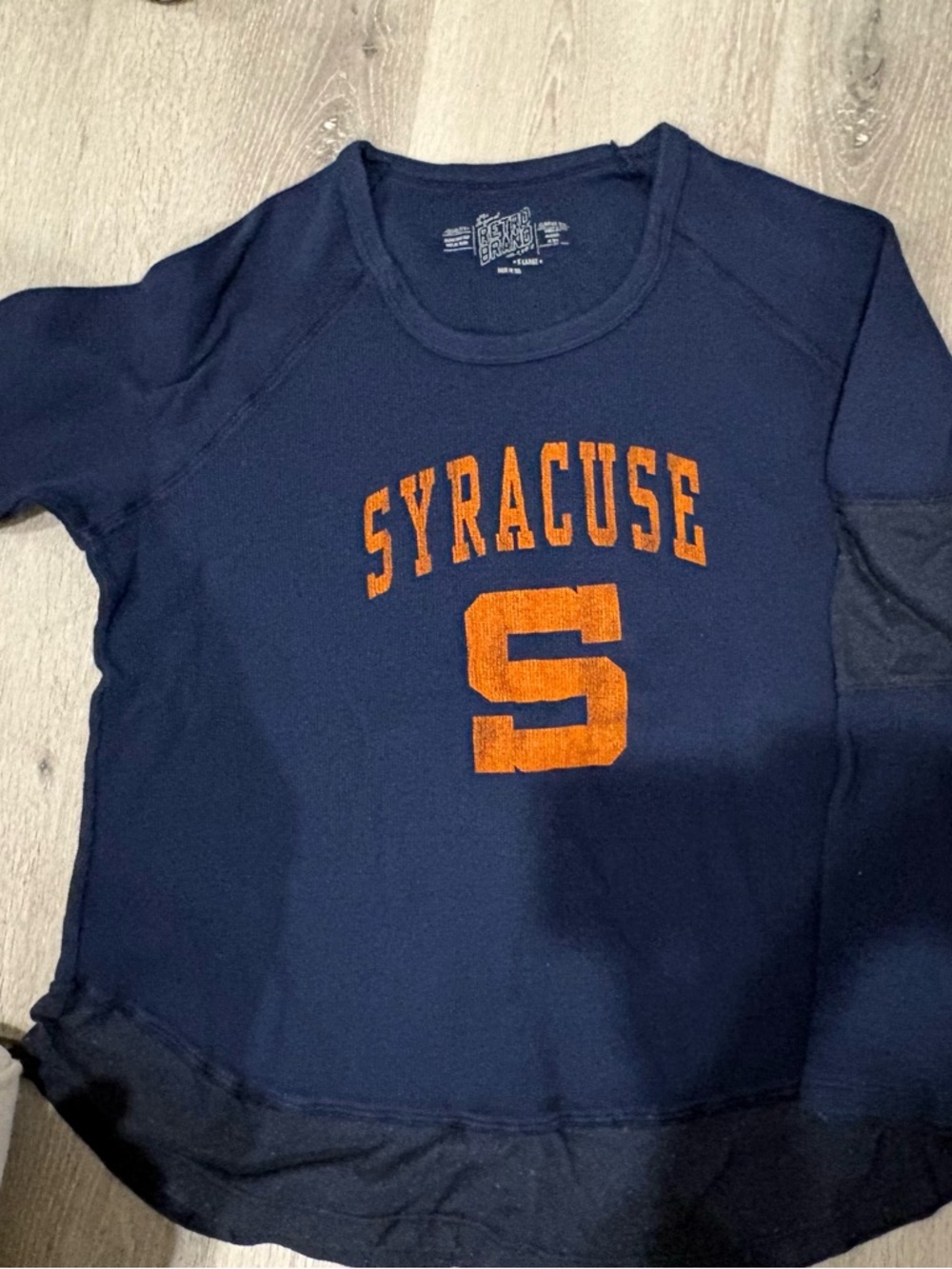 Original Retro Brand Navy Syracuse S Sweatshirt with Orange Lettering
